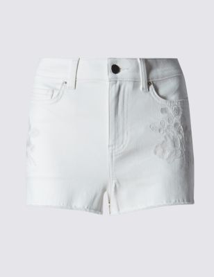 Tailored Fit Floral Embroidered Denim Shorts